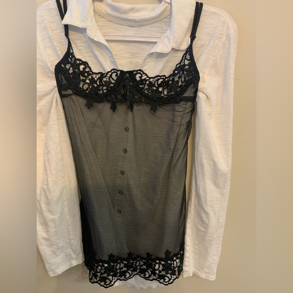 SHIRLEY OF HOLLYWOOD Black Lace Sheer Chemise